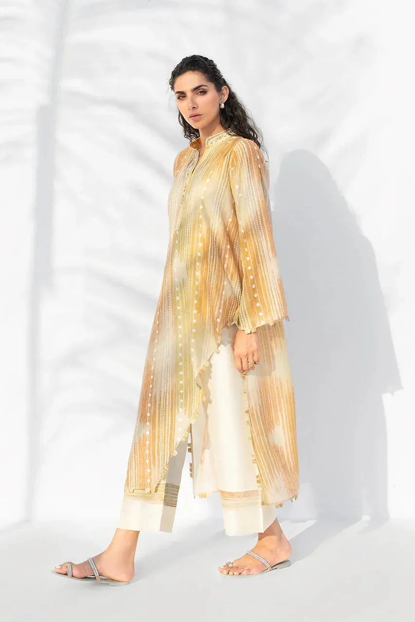 Pale yellow silk long shirt with subtle drape and refined tailoring – view 5 – Poshaq