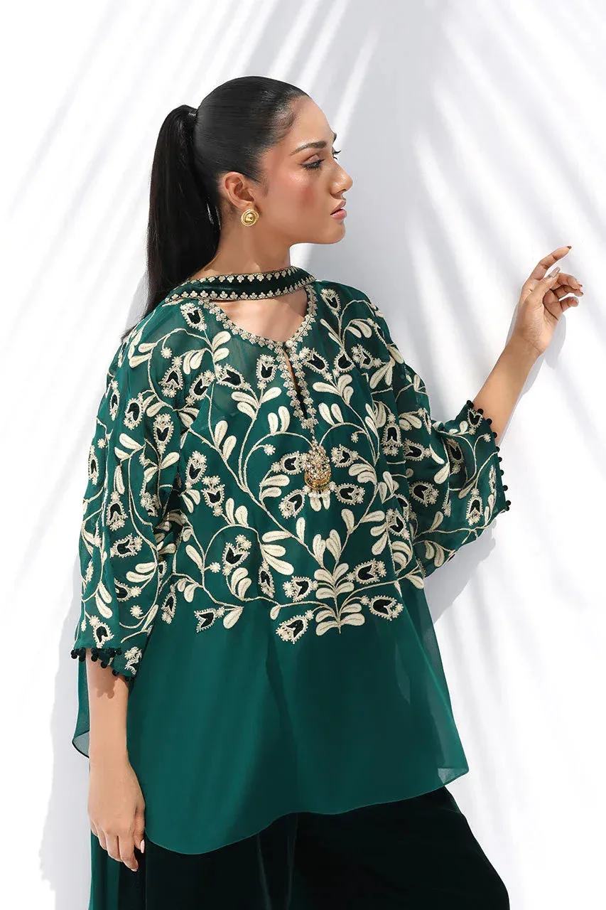 Sania Maskatiya The Winter Edit - Luxe Pret 25 Emerald Green Georgette – view 3 – Poshaq