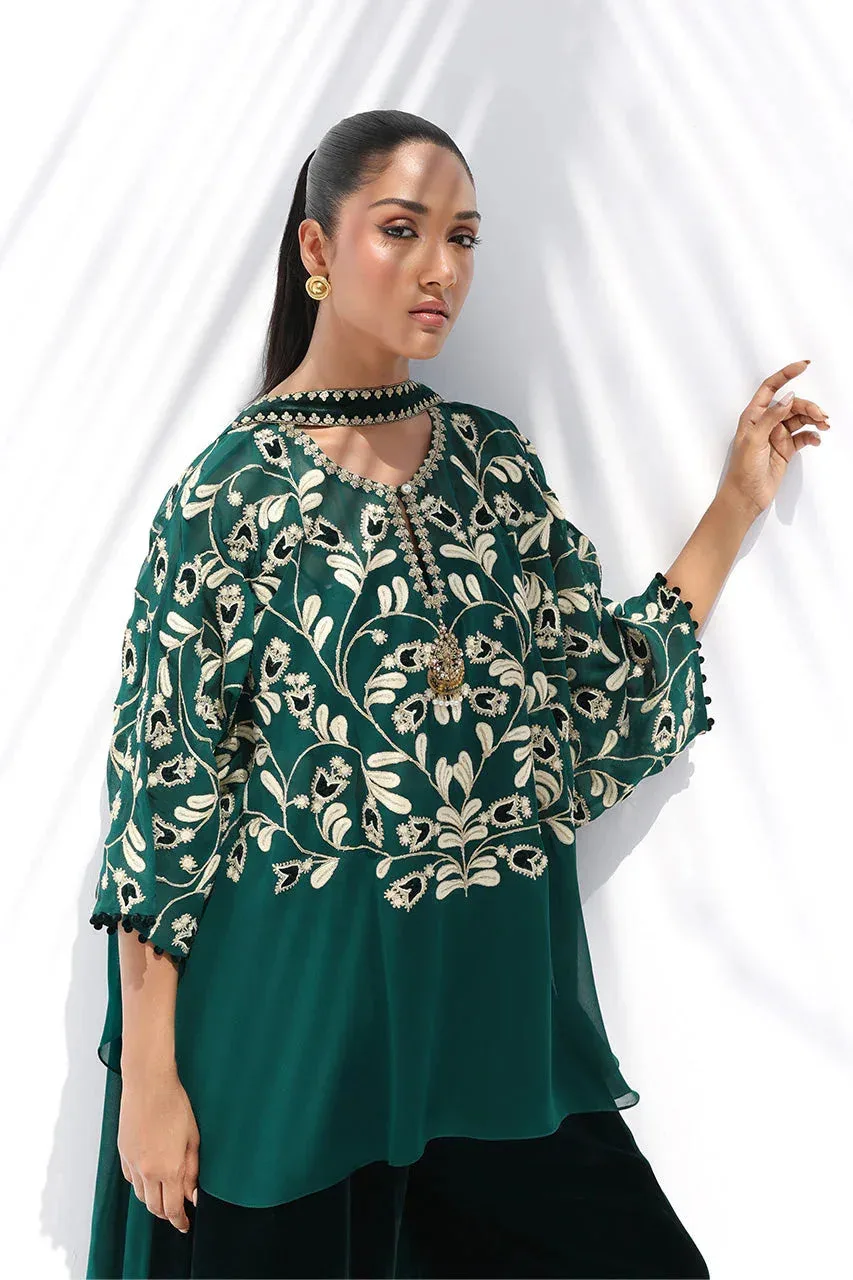 Sania Maskatiya The Winter Edit - Luxe Pret 25 Emerald Green Georgette – view 4 – Poshaq