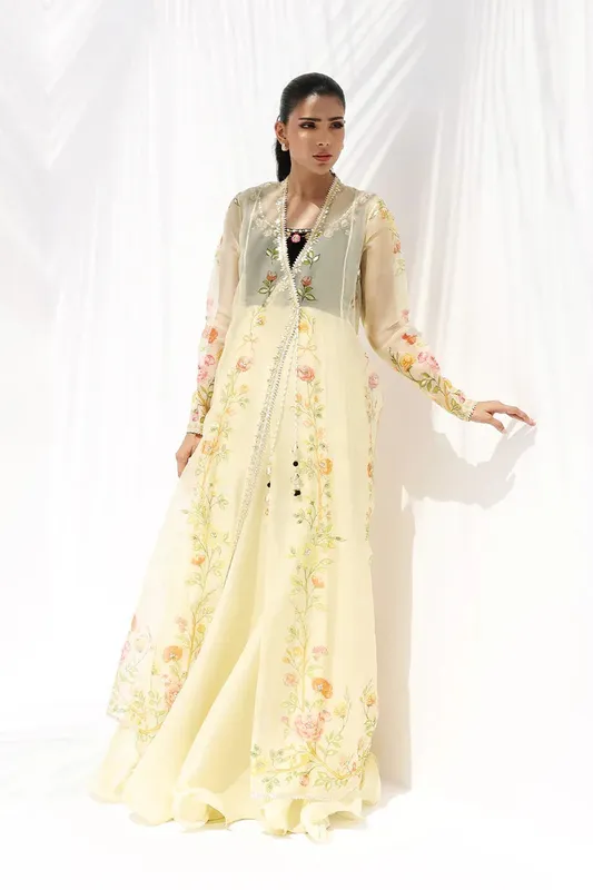 Sania Maskatiya The Winter Edit - Luxe Pret 25 Lemon Yellow Organza – view 1 – Poshaq