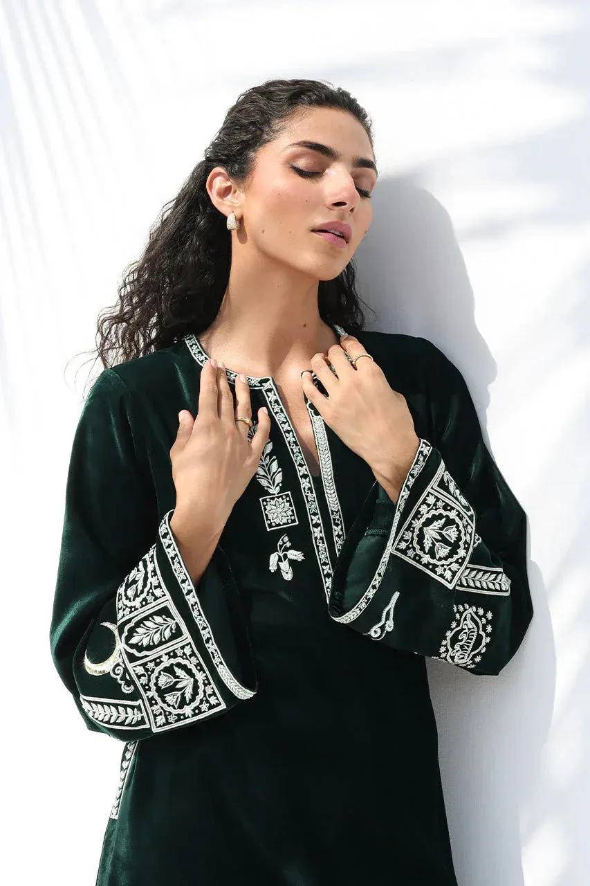 Sania Maskatiya The Winter Edit - Luxe Pret 25 Midnight Green Velvet – view 4 – Poshaq