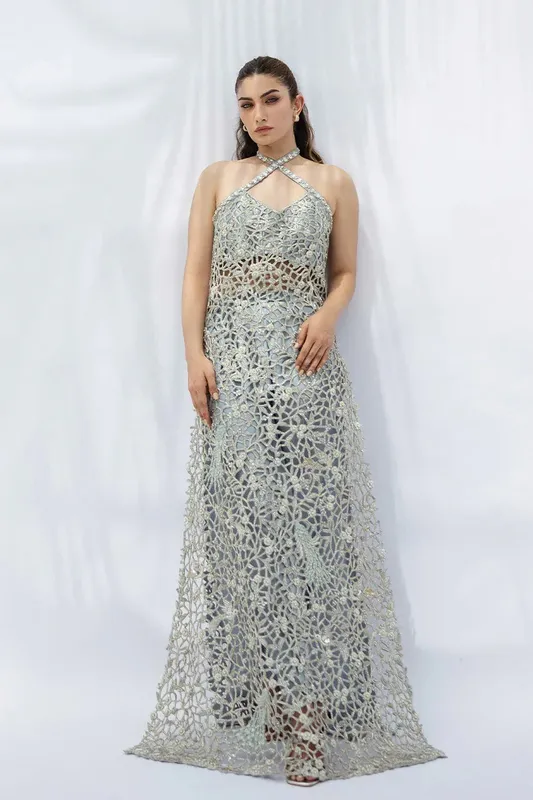 Sania Maskatiya Fall Festive Shimmer Silver Raw Silk – view 1 – Poshaq