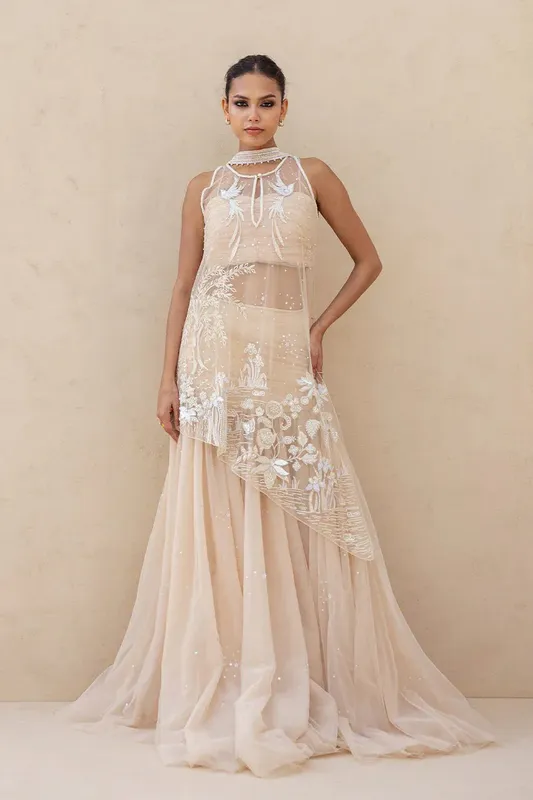 Sania Maskatiya Fall Festive Shimmer Pale Peach – view 1 – Poshaq