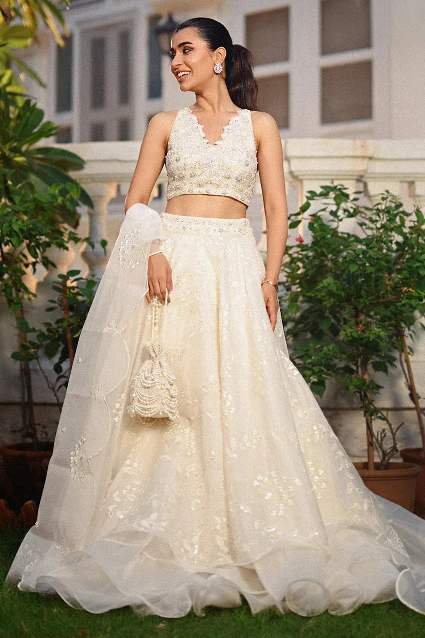 Sania Maskatiya Fall Festive Shimmer Ivory Organza – view 1 – Poshaq