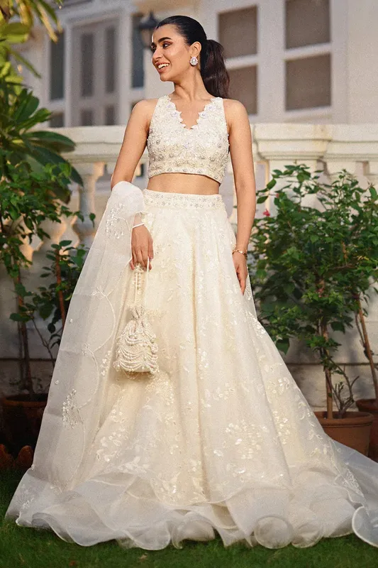 Sania Maskatiya Fall Festive Shimmer Ivory Organza – view 1 – Poshaq