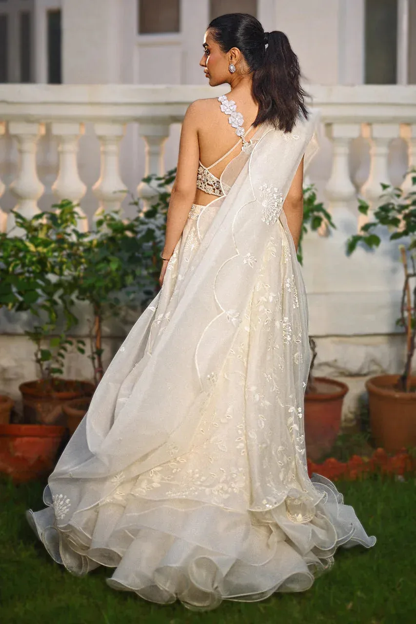 Sania Maskatiya Fall Festive Shimmer Ivory Organza – view 2 – Poshaq