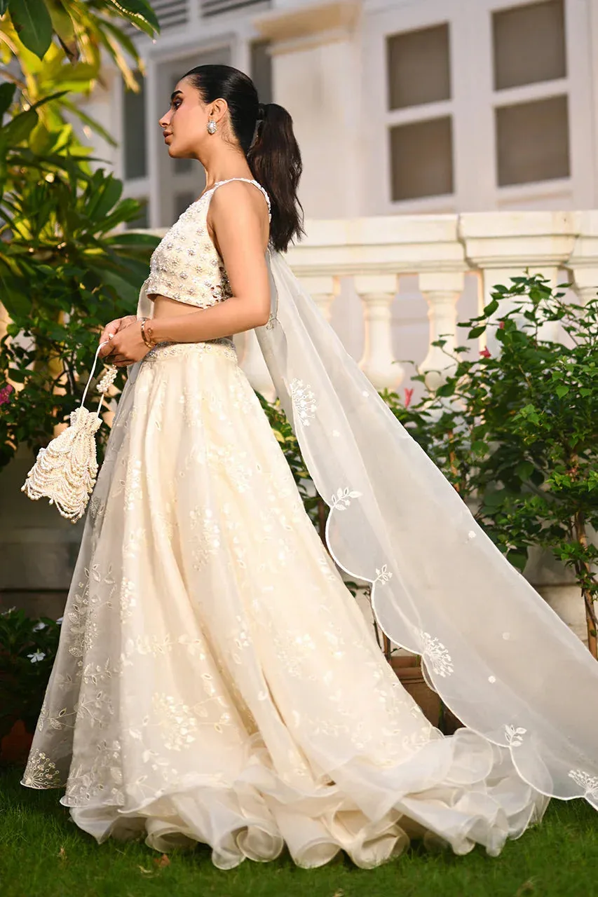 Sania Maskatiya Fall Festive Shimmer Ivory Organza – view 3 – Poshaq
