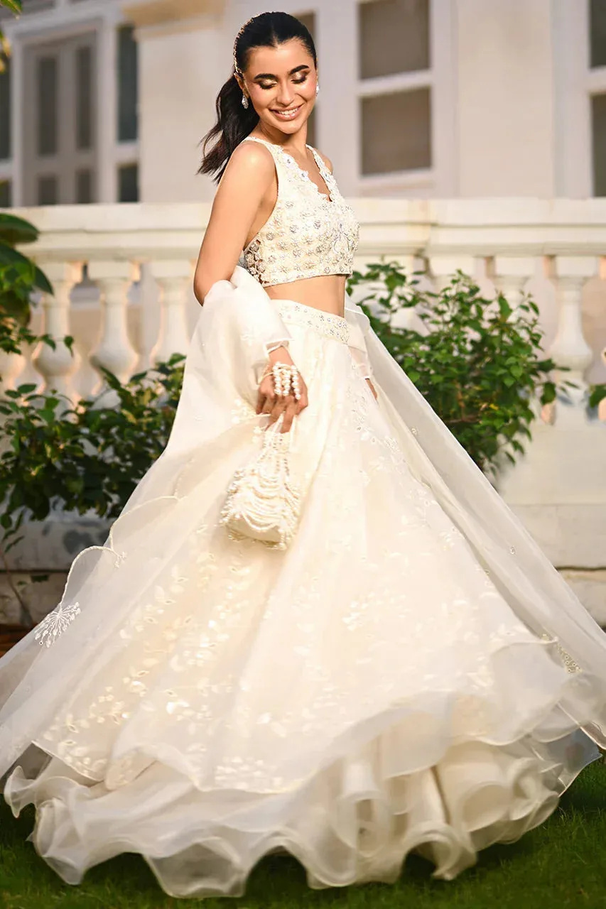 Sania Maskatiya Fall Festive Shimmer Ivory Organza – view 4 – Poshaq
