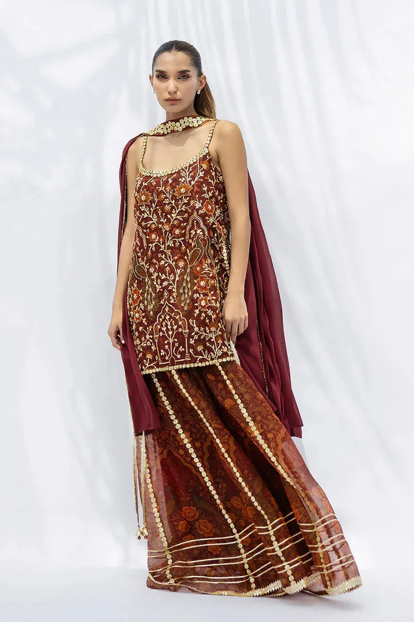 Sania Maskatiya Fall Festive Glimmer Maroon Georgette – view 6 – Poshaq