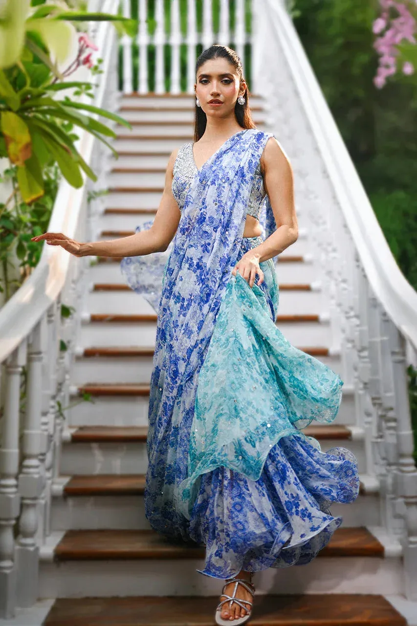 Sania Maskatiya Fall Festive Glimmer Light Teal Chiffon – view 4 – Poshaq