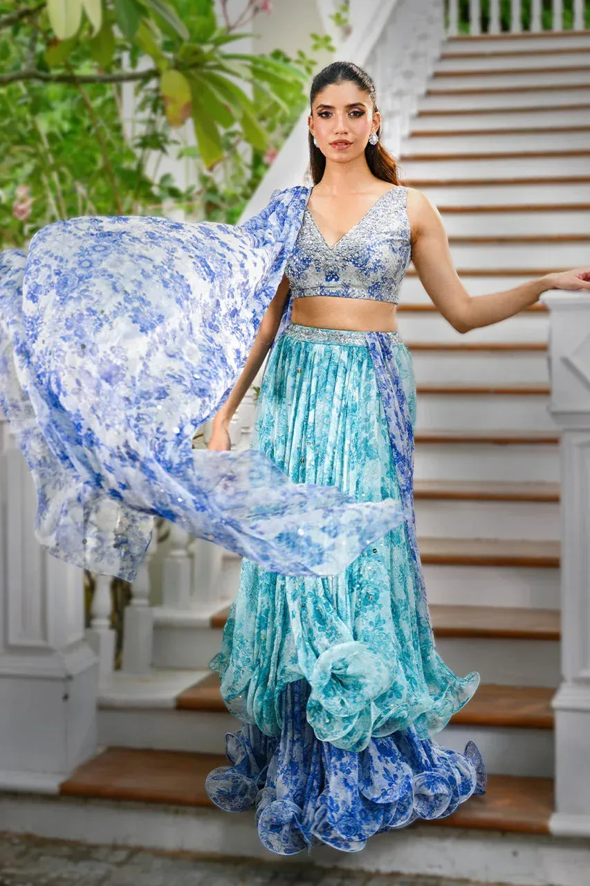 Sania Maskatiya Fall Festive Glimmer Light Teal Chiffon – view 5 – Poshaq