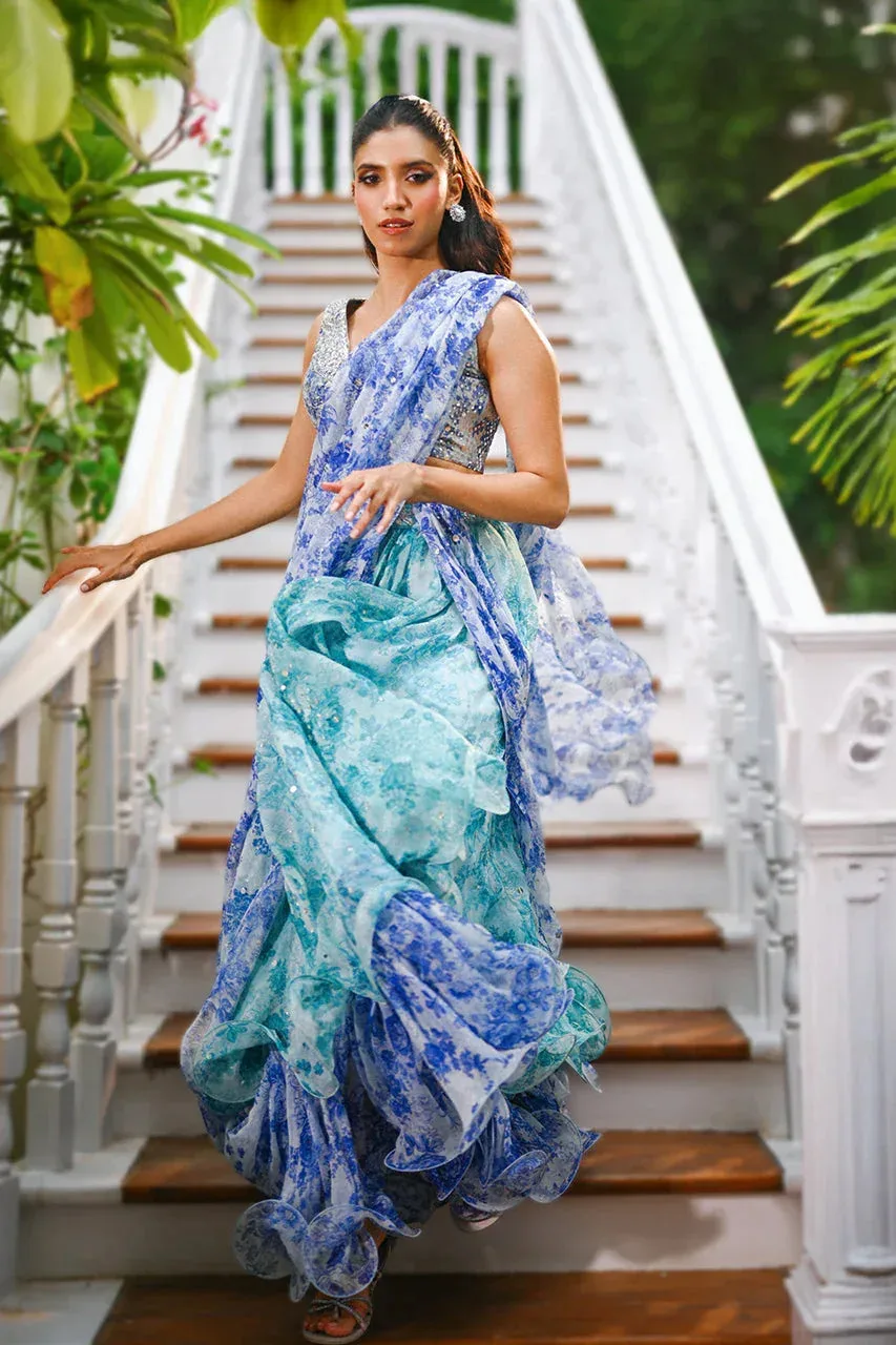 Sania Maskatiya Fall Festive Glimmer Light Teal Chiffon – view 6 – Poshaq