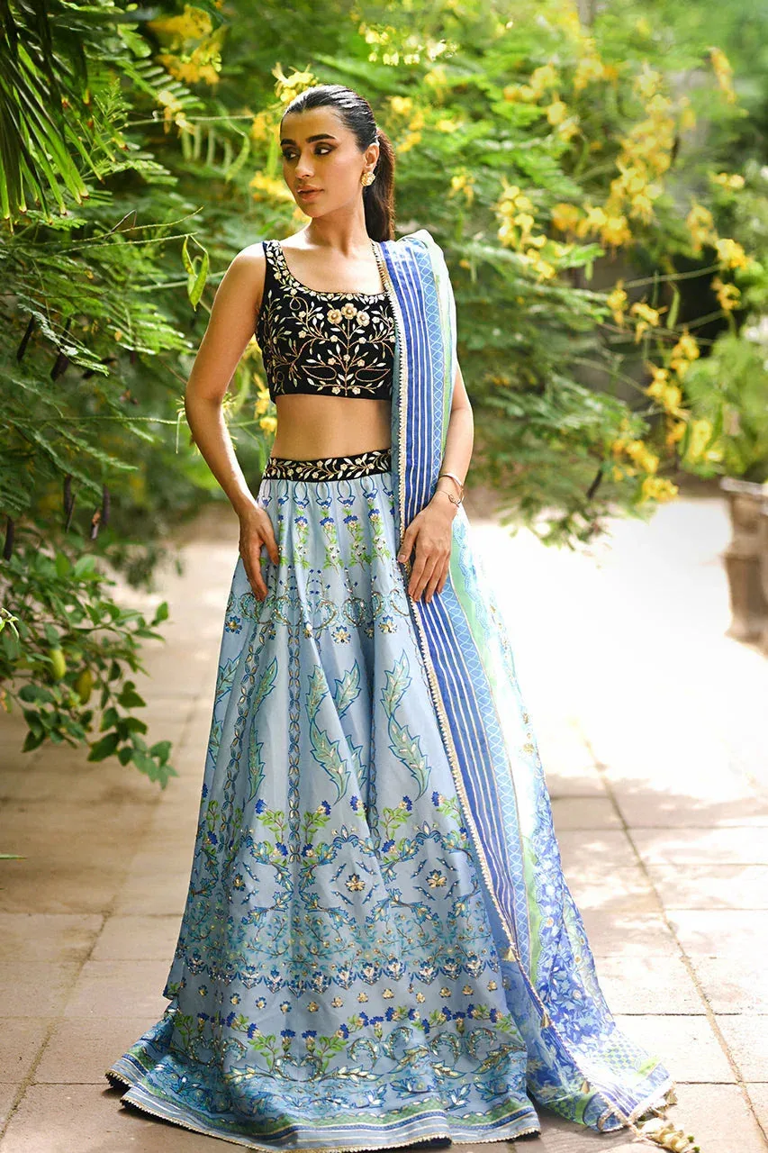 Sania Maskatiya Fall Festive Glimmer Light Steel Blue Raw Silk – view 1 – Poshaq
