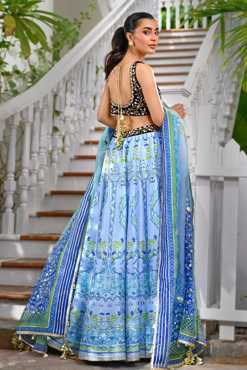 Sania Maskatiya Fall Festive Glimmer Light Steel Blue Raw Silk – view 2 – Poshaq