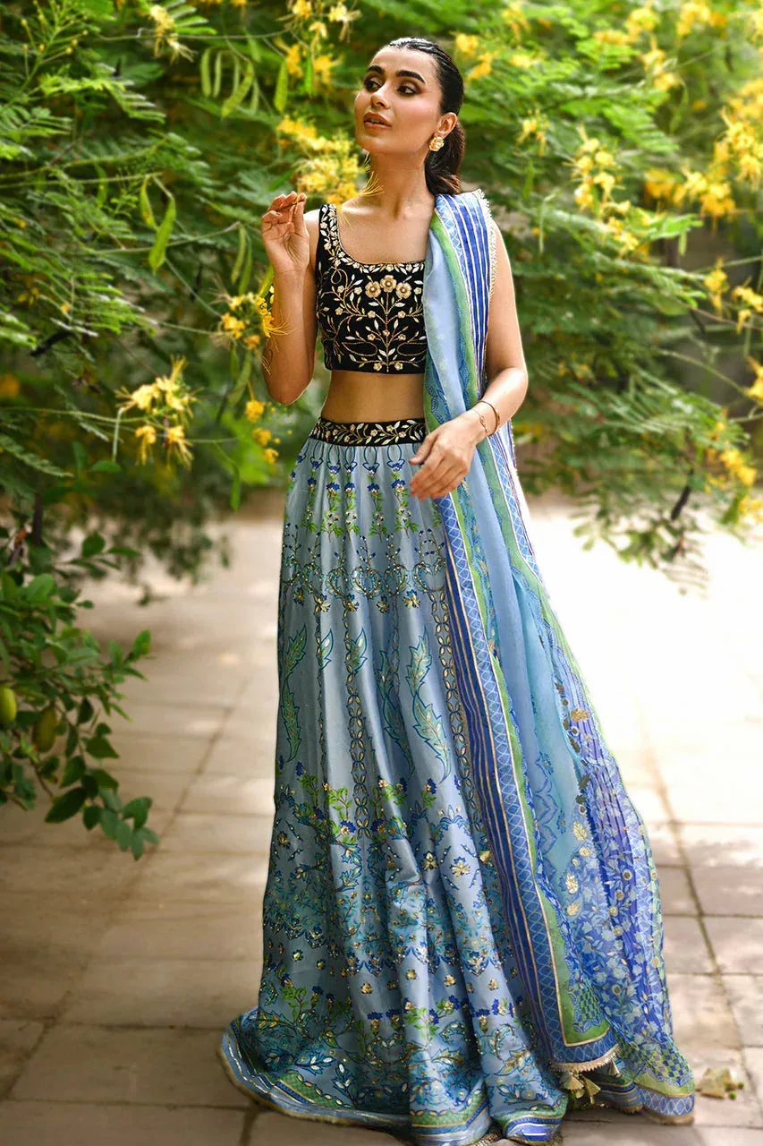 Sania Maskatiya Fall Festive Glimmer Light Steel Blue Raw Silk – view 3 – Poshaq