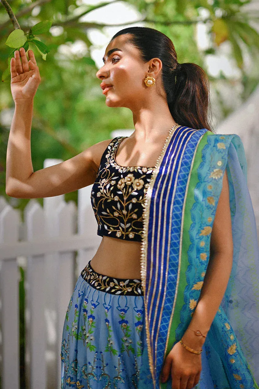 Sania Maskatiya Fall Festive Glimmer Light Steel Blue Raw Silk – view 4 – Poshaq