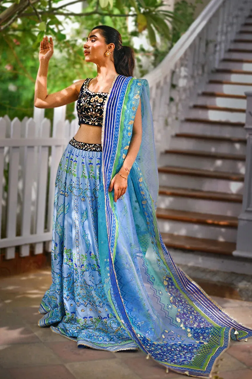 Sania Maskatiya Fall Festive Glimmer Light Steel Blue Raw Silk – view 6 – Poshaq