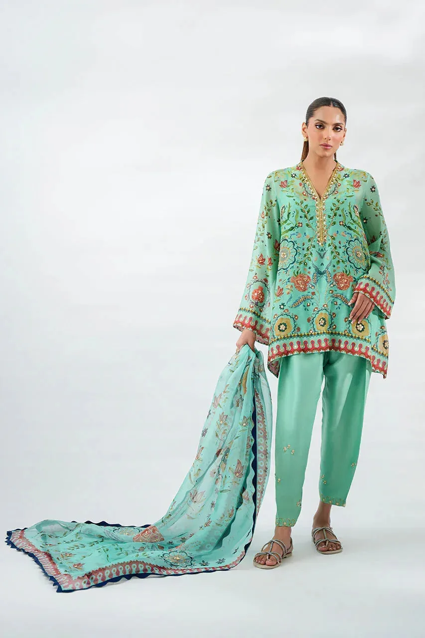 Sania Maskatiya Fall Festive Glimmer Pastel Blue Organza – view 6 – Poshaq