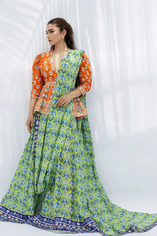 Sania Maskatiya Fall Festive Glimmer Orange Silk – view 1 – Poshaq
