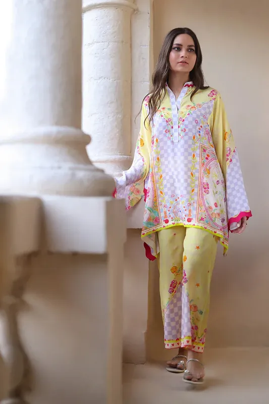 Sania Maskatiya Samara Luxe 25 Lemon Yellow Crepe – view 1 – Poshaq