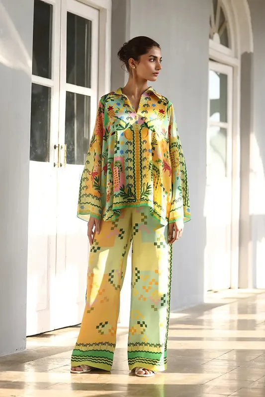 Sania Maskatiya Samara Luxe 25 Lime Crepe – view 1 – Poshaq