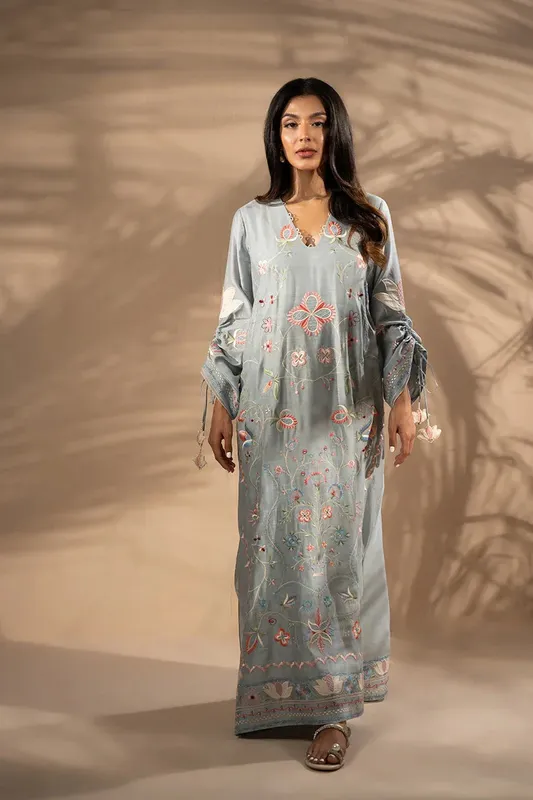 Sania Maskatiya Samara Luxe 25 Misty Blue Silk – view 1 – Poshaq