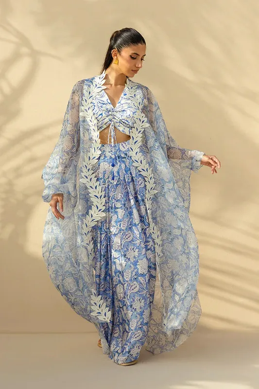 Sania Maskatiya Samara Luxe 25 Light Blue Organza – view 1 – Poshaq