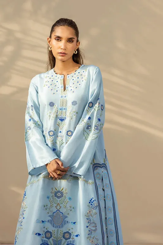 Sania Maskatiya Samara Luxe 25 Sky Blue Raw Silk – view 1 – Poshaq