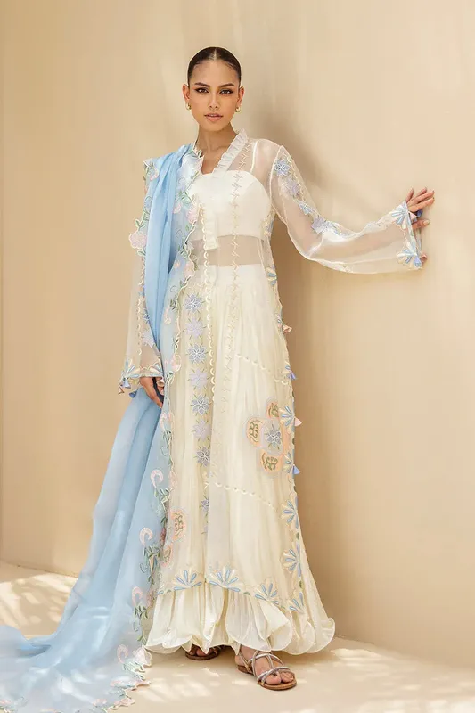 Sania Maskatiya Samara Luxe 25 Ivory Organza – view 1 – Poshaq