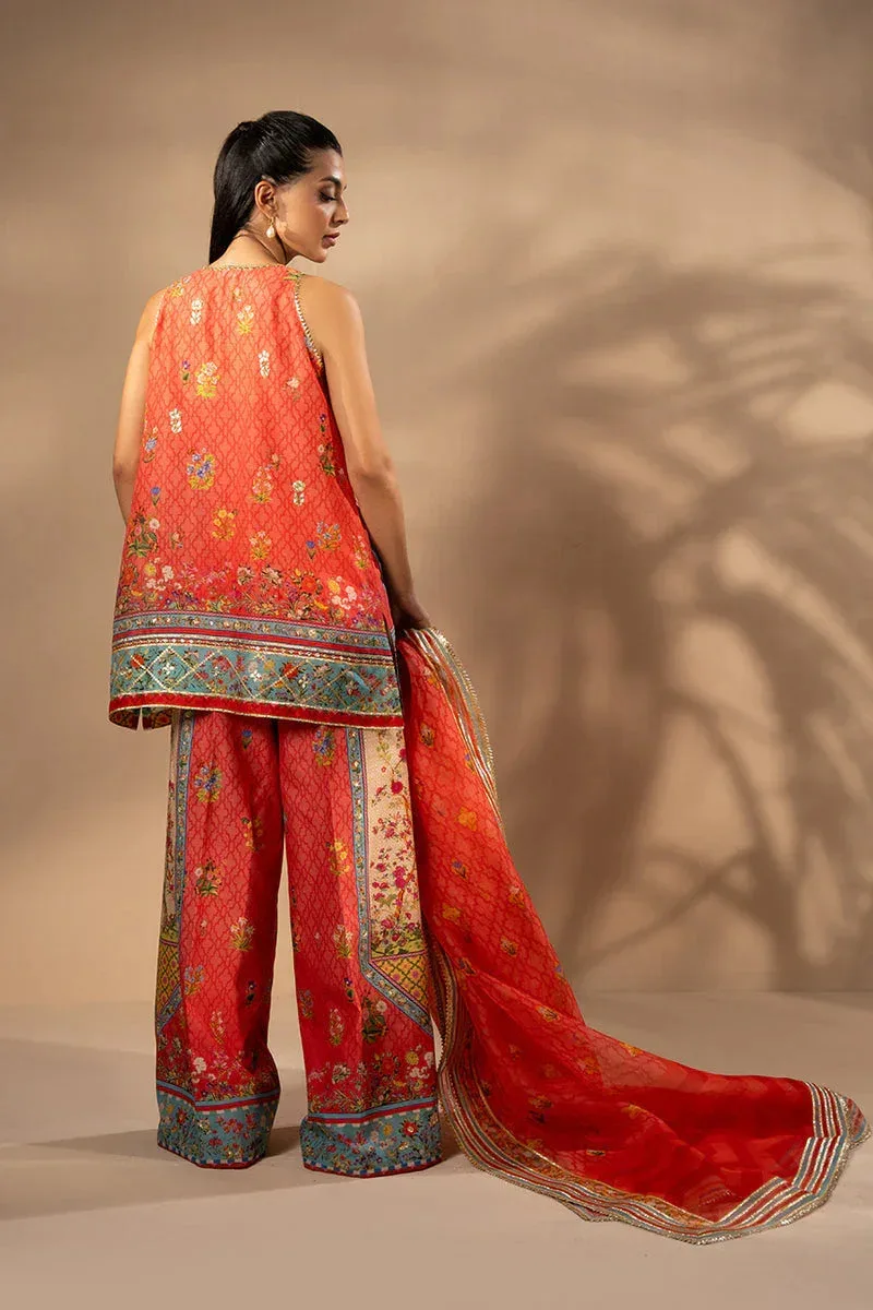 Sania Maskatiya Mirra Luxury Pret 25 Coral Pink Organza – view 2 – Poshaq
