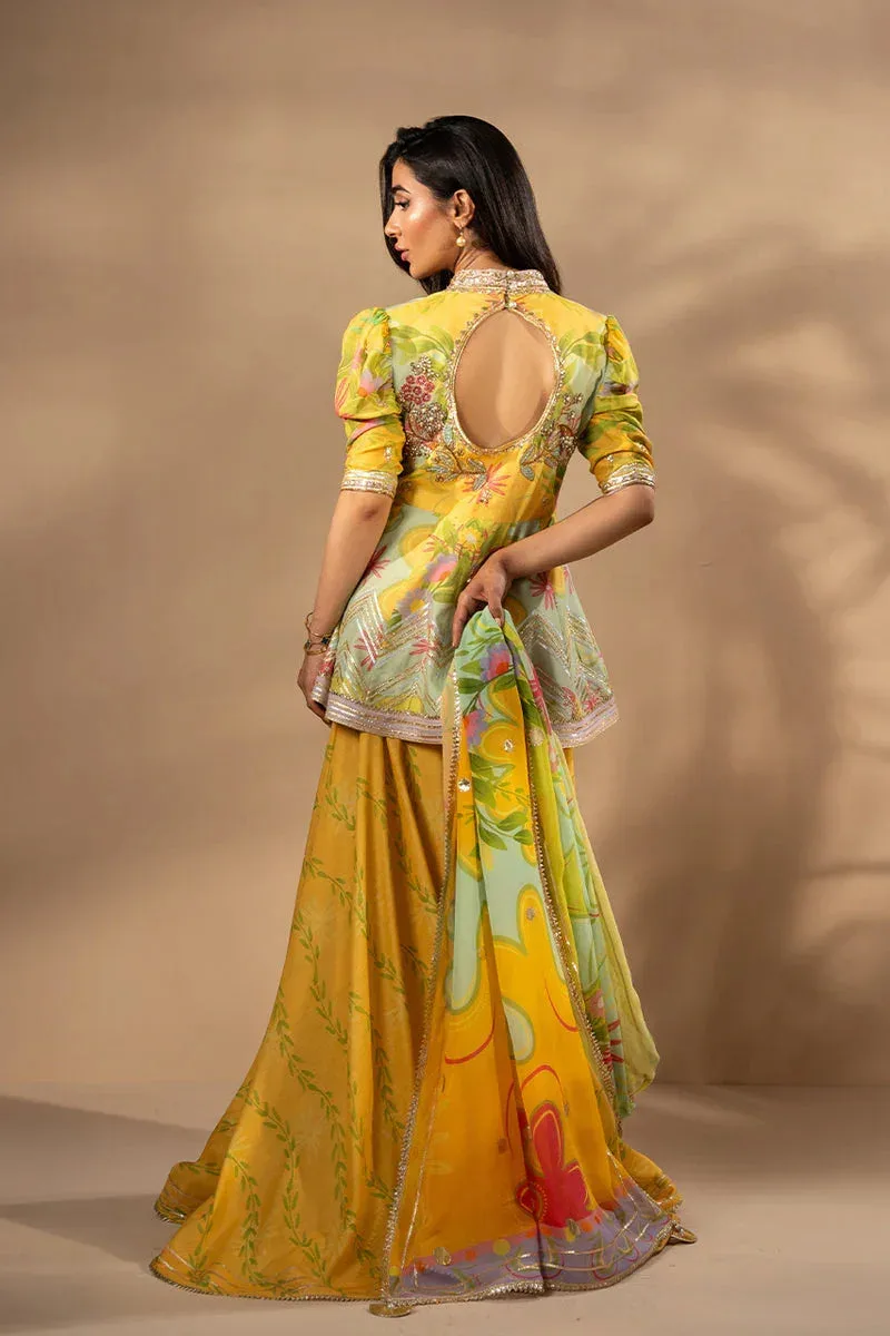 Sania Maskatiya Mirra Luxury Pret 25 Lime Yellow Georgette – view 2 – Poshaq