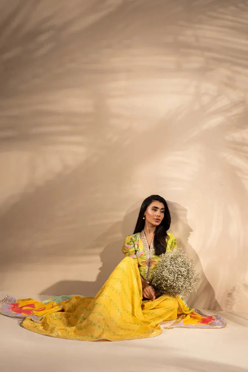 Sania Maskatiya Mirra Luxury Pret 25 Lime Yellow Georgette – view 3 – Poshaq