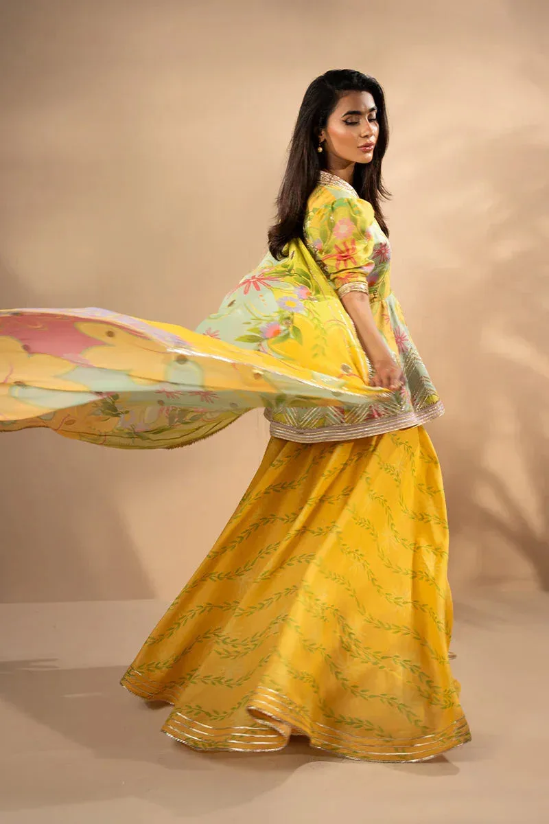 Sania Maskatiya Mirra Luxury Pret 25 Lime Yellow Georgette – view 4 – Poshaq