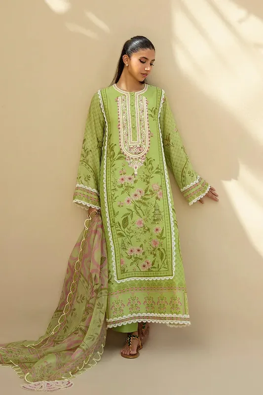 Sania Maskatiya Mirra Luxury Pret 25 Pistachio Green Raw Silk – view 1 – Poshaq