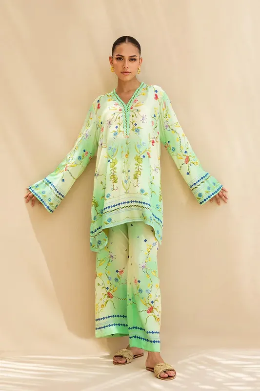 Sania Maskatiya Mirra Luxury Pret 25 Pistachio Green Crepe – view 1 – Poshaq