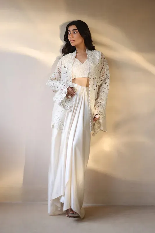 Sania Maskatiya Cira Formals 25 Off White Organza – view 1 – Poshaq