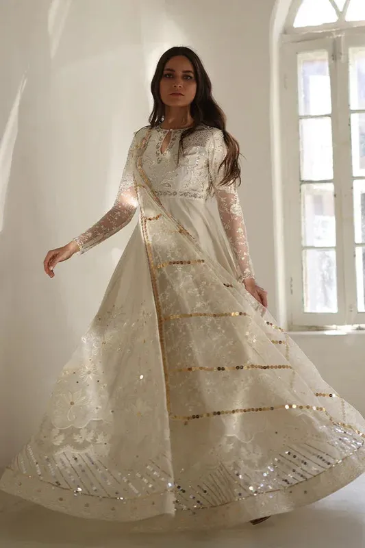 Sania Maskatiya Cira Formals 25 Ivory Silk – view 1 – Poshaq