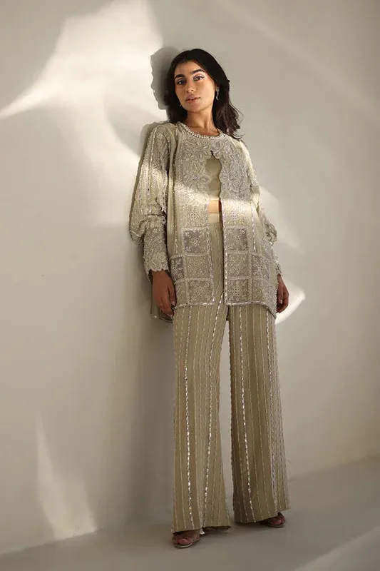 Sania Maskatiya Cira Formals 25 Champagne Hue Raw Silk – view 1 – Poshaq