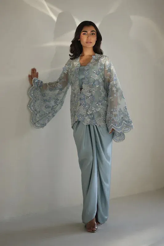 Sania Maskatiya Cira Formals 25 Ice Blue Organza – view 1 – Poshaq