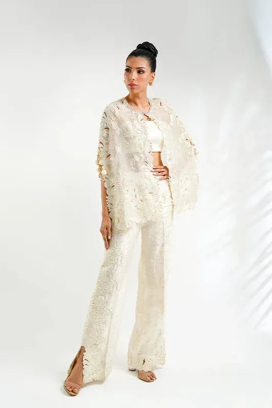 Sania Maskatiya Cira Formals 25 Ivory Raw Silk – view 1 – Poshaq