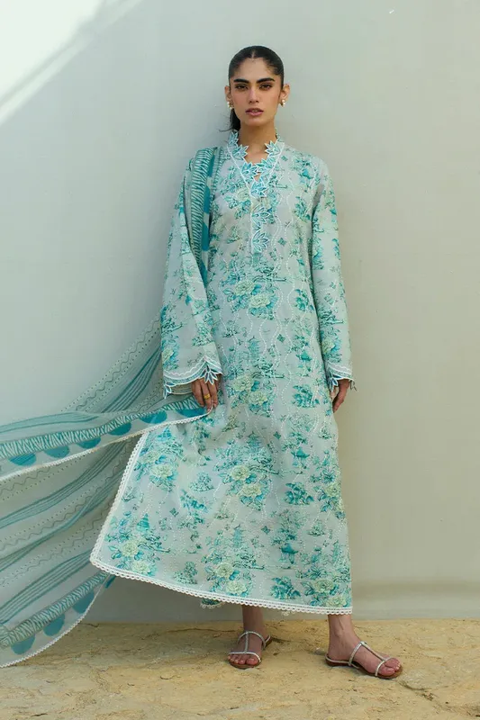 Sania Maskatiya Luxury Lawn 25 Sky Blue Jacquard – view 1 – Poshaq