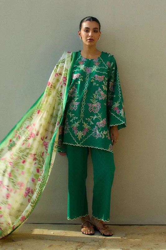 Sania Maskatiya Luxury Lawn 25 Dark Green Jacquard – view 1 – Poshaq