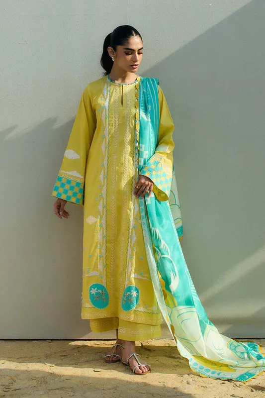 Sania Maskatiya Luxury Lawn 25 Maize Yellow Jacquard – view 1 – Poshaq