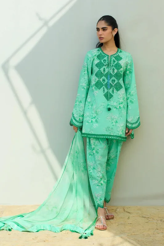 Sania Maskatiya Luxury Lawn 25 Mint Green Jacquard – view 1 – Poshaq
