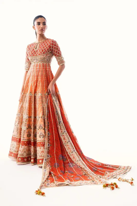 Sania Maskatiya Eid Collection Orange Silk – view 1 – Poshaq
