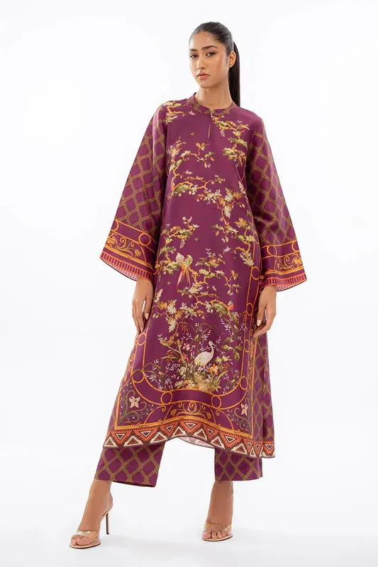 Sania Maskatiya Eid Collection Purple Raw Silk – view 1 – Poshaq