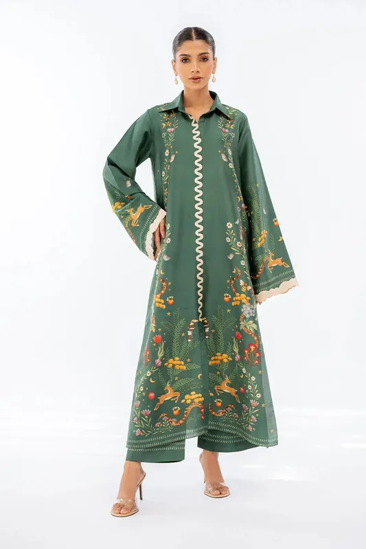 Sania Maskatiya Eid Collection Green Raw Silk – view 1 – Poshaq