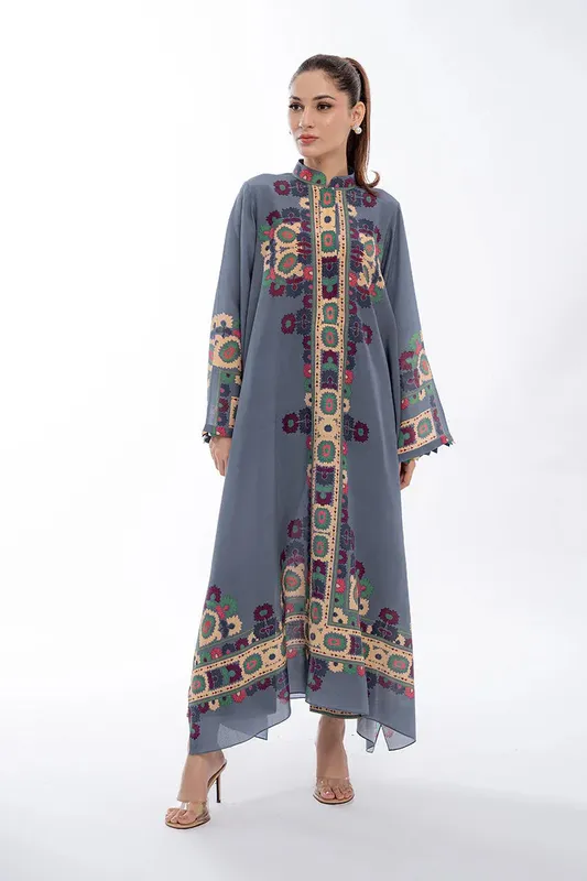 Sania Maskatiya Eid Collection Grey Crepe – view 1 – Poshaq