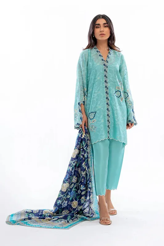Sania Maskatiya Eid Collection Turquoise Cotton – view 1 – Poshaq