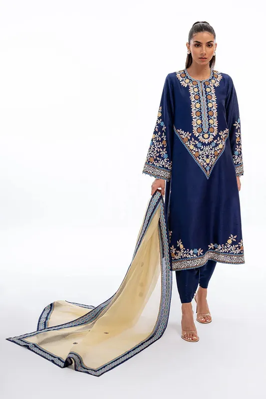 Sania Maskatiya Eid Collection Navy Blue Raw Silk – view 1 – Poshaq